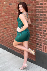 Sheath Spaghetti Straps Corset Homecoming Dress with Appliques